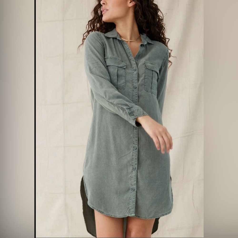 Bella Dahl gray tie-dye long sleeve shirt dress size small